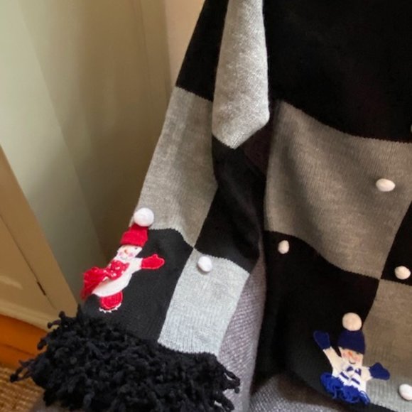 Vintage Karen Scott Snowman Christmas Cardigan Sweater Poodle Collar - Picture 2 of 6